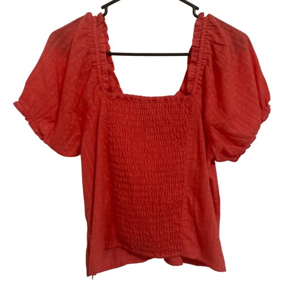 Jessica Simpson Womens Babydoll Red Smocked Puff Sleeve Top M - Picture 3 of 5